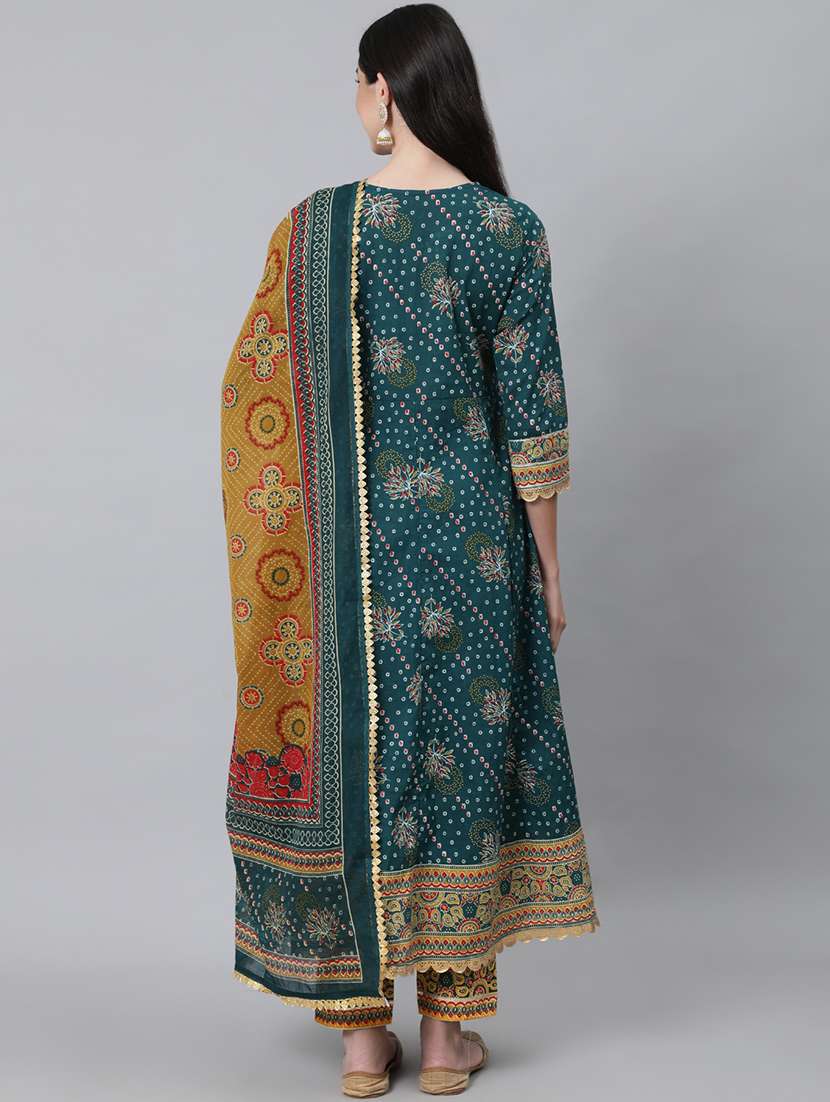 Women Three Quarter Sleeve Anarkali Kurta Pant With Dupatta Set