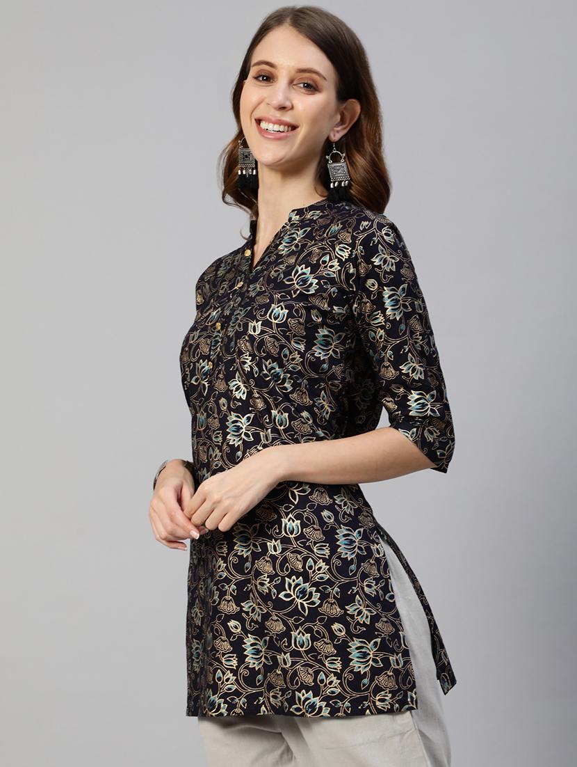 blue printed straight kurti - 19412753 - Zoom Image - 0
