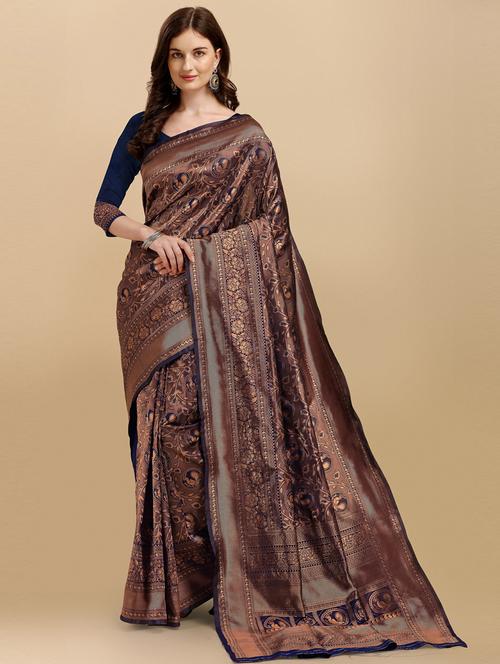 self design banarasi saree with blouse - 19413122 - Standard Image - 0