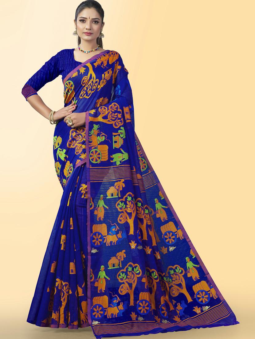 self design jamdani saree with blouse - 19413156 - Zoom Image - 0