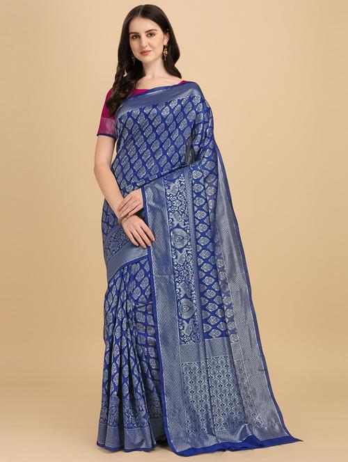self design banarasi saree with blouse - 19413159 - Standard Image - 0