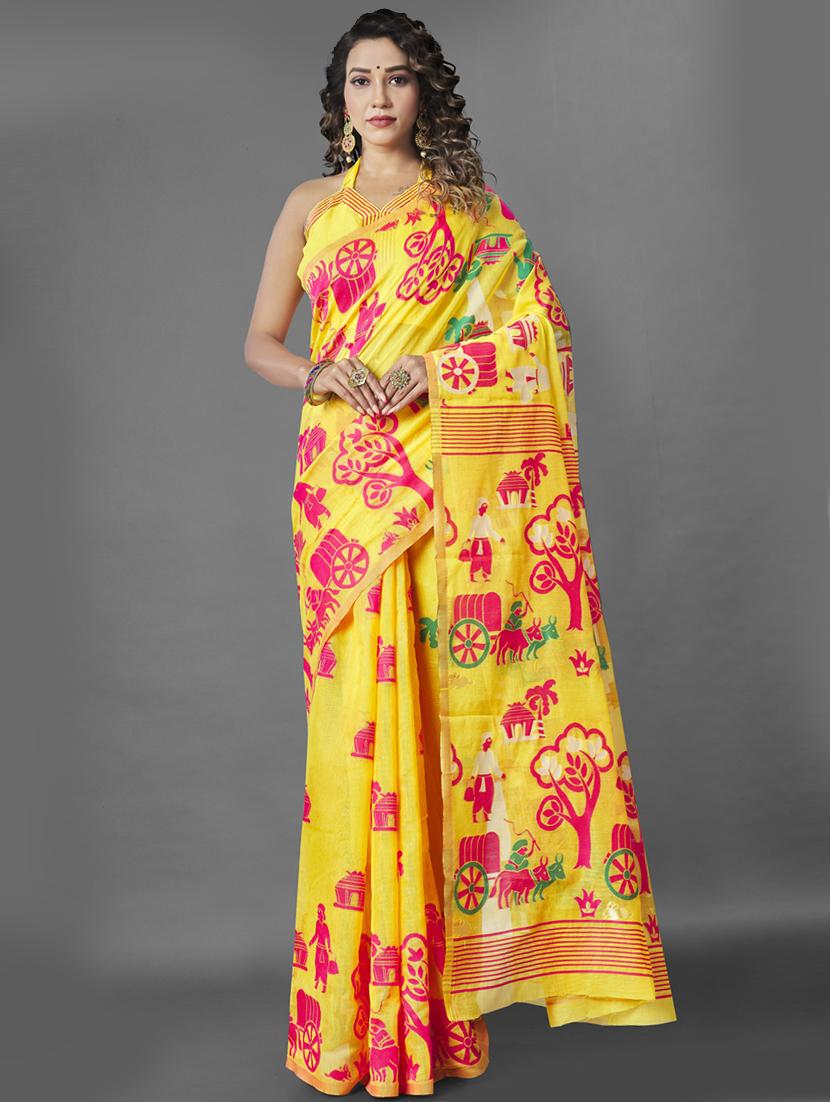 self design jamdani saree with blouse - 19413160 - Zoom Image - 0