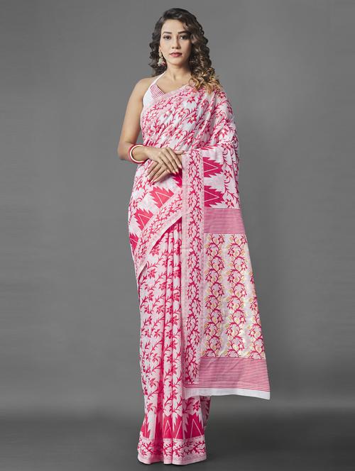 self design jamdani saree with blouse - 19413241 - Standard Image - 0