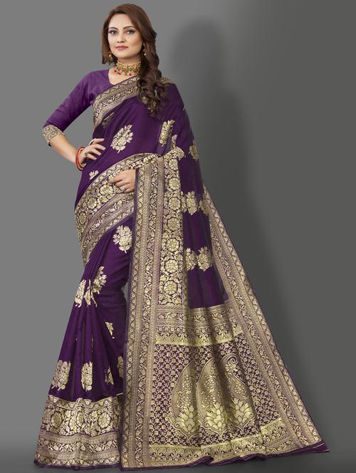 self design banarasi saree with blouse - 19413308 -  Standard Image - 0