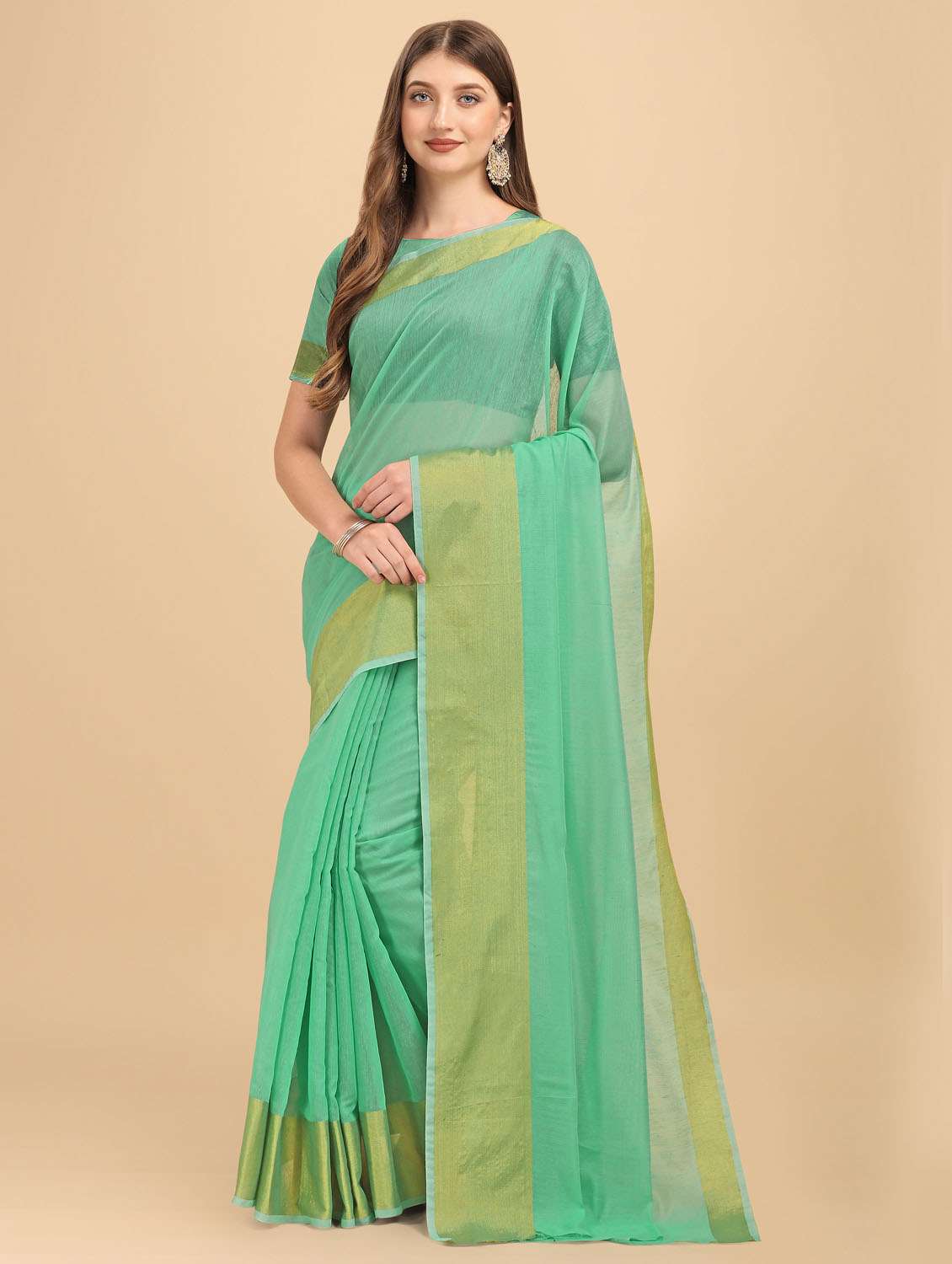 women's bordered sea green colored saree with blouse - 19413372 - Zoom Image - 0