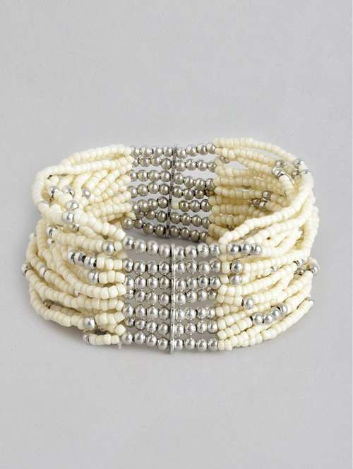 women off white & silver-toned cuff bracelet - 19413441 -  Standard Image - 0