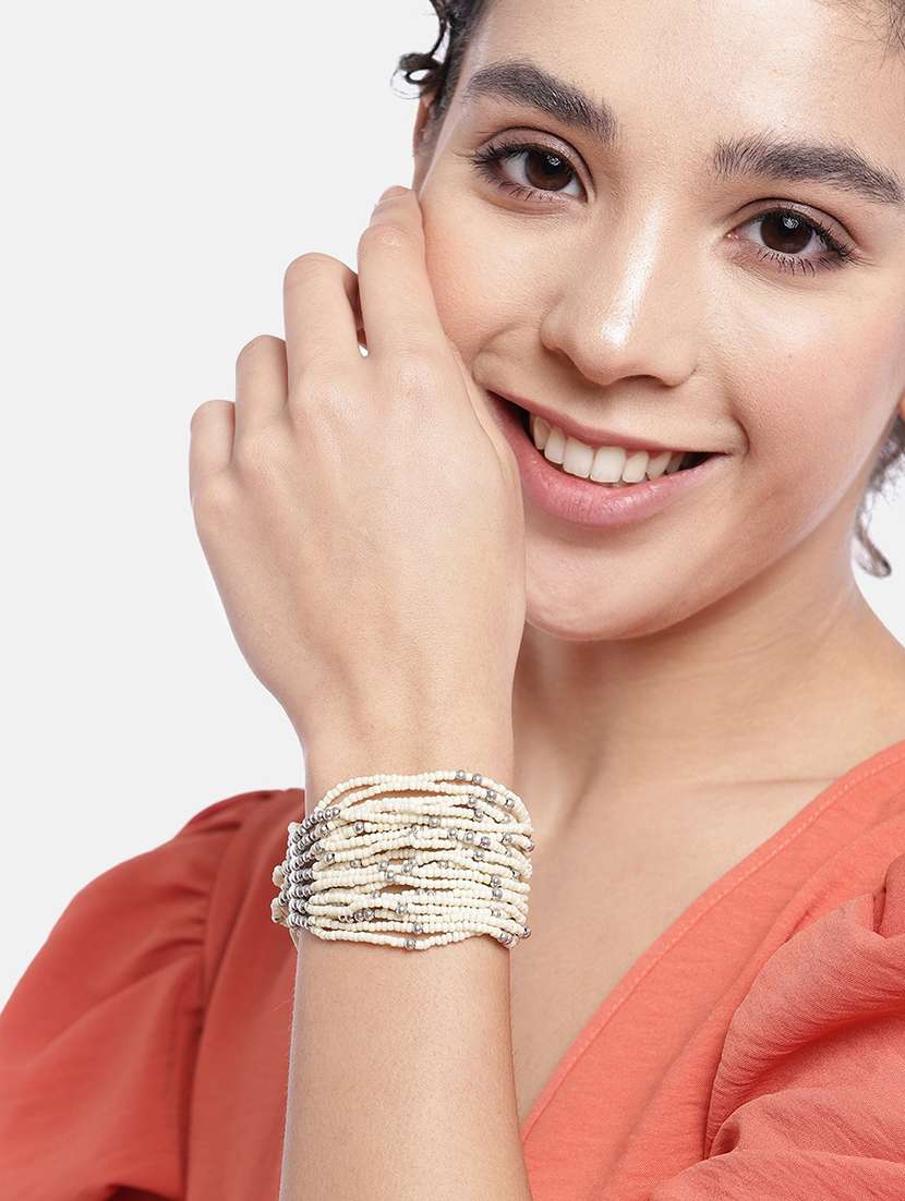 women off white & silver-toned cuff bracelet - 19413441 -  Standard Image - 3