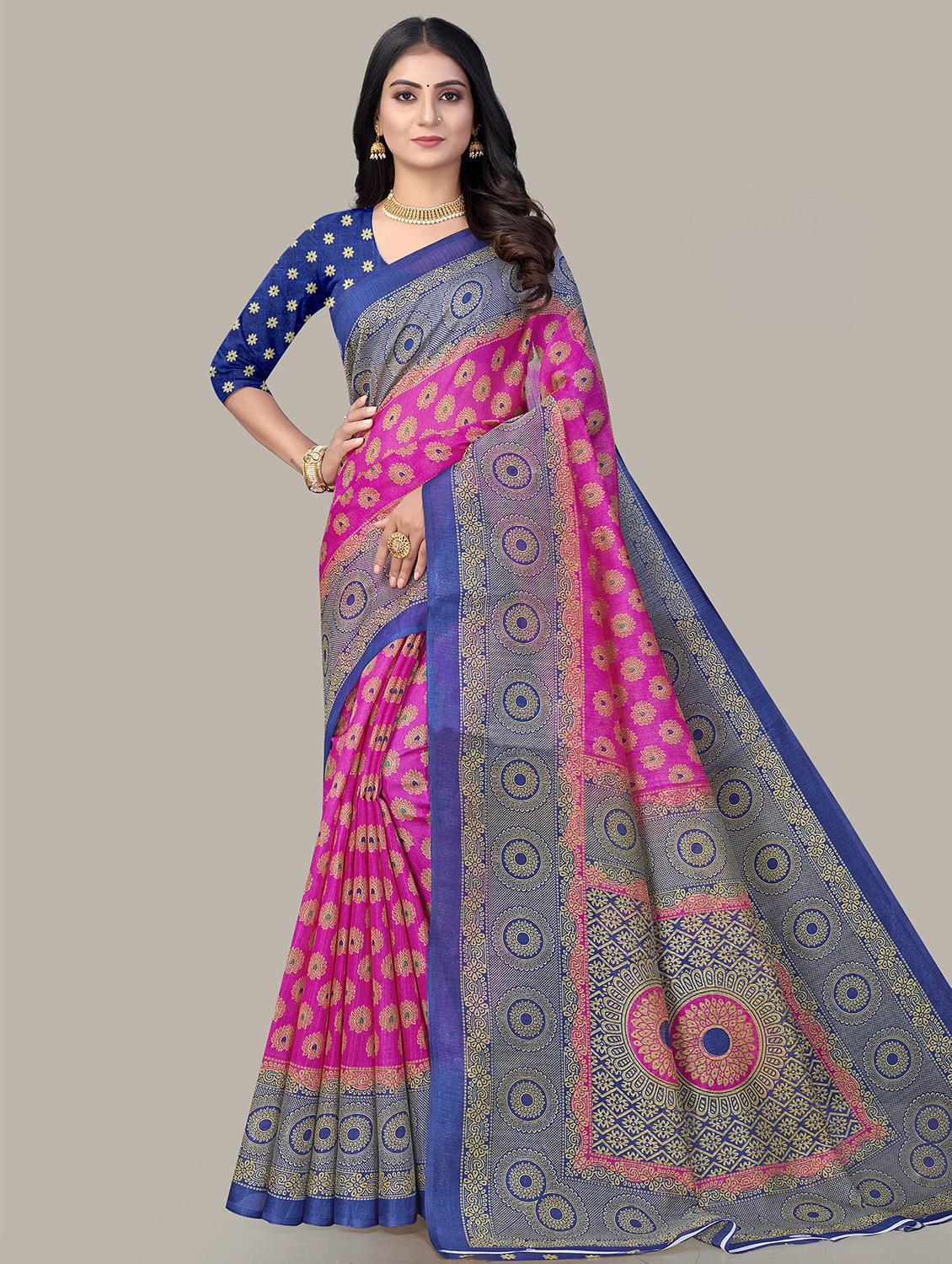 pink printed saree with blouse - 19413523 - Zoom Image - 0