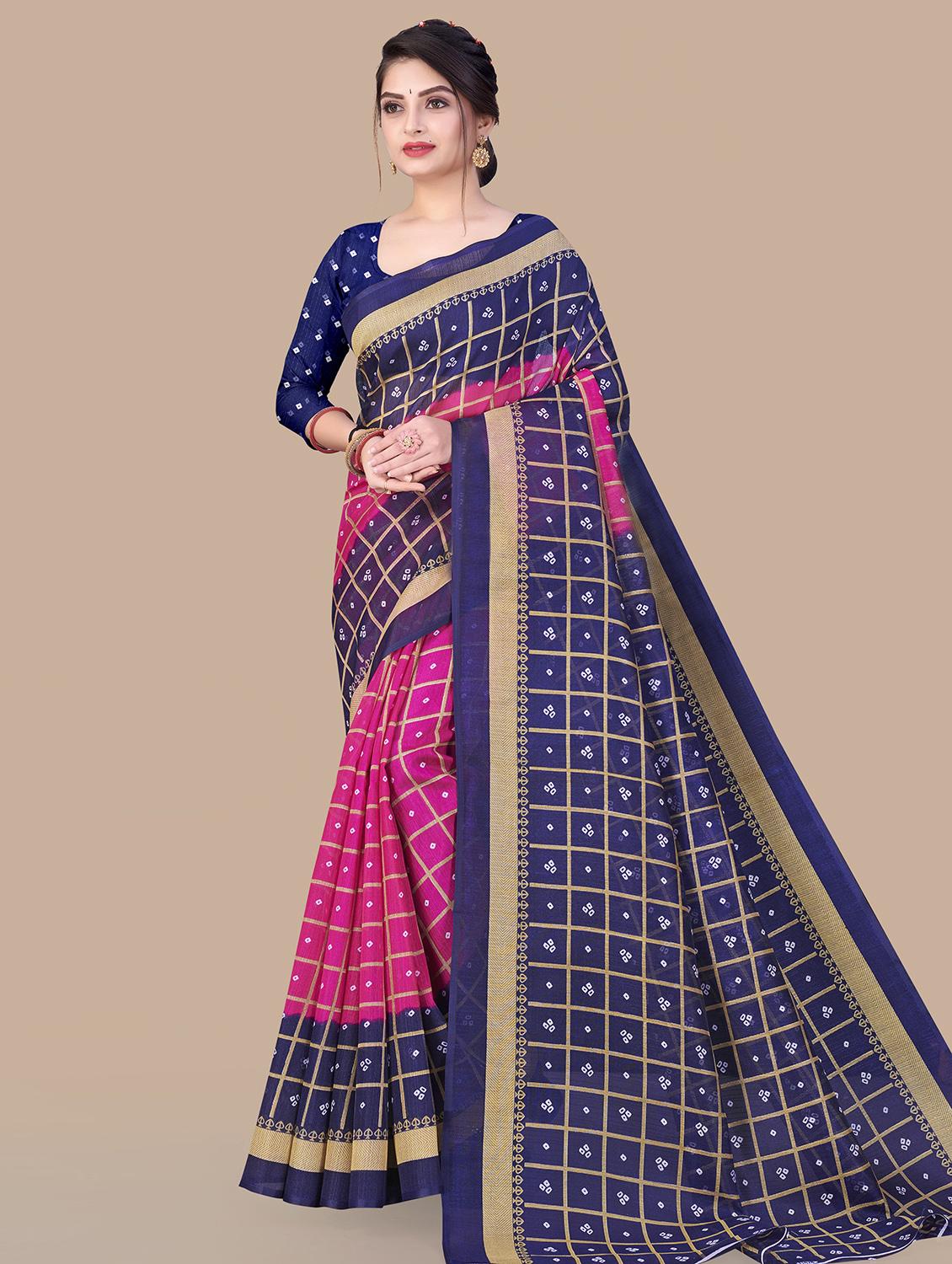 pink printed saree with blouse - 19413527 - Zoom Image - 0