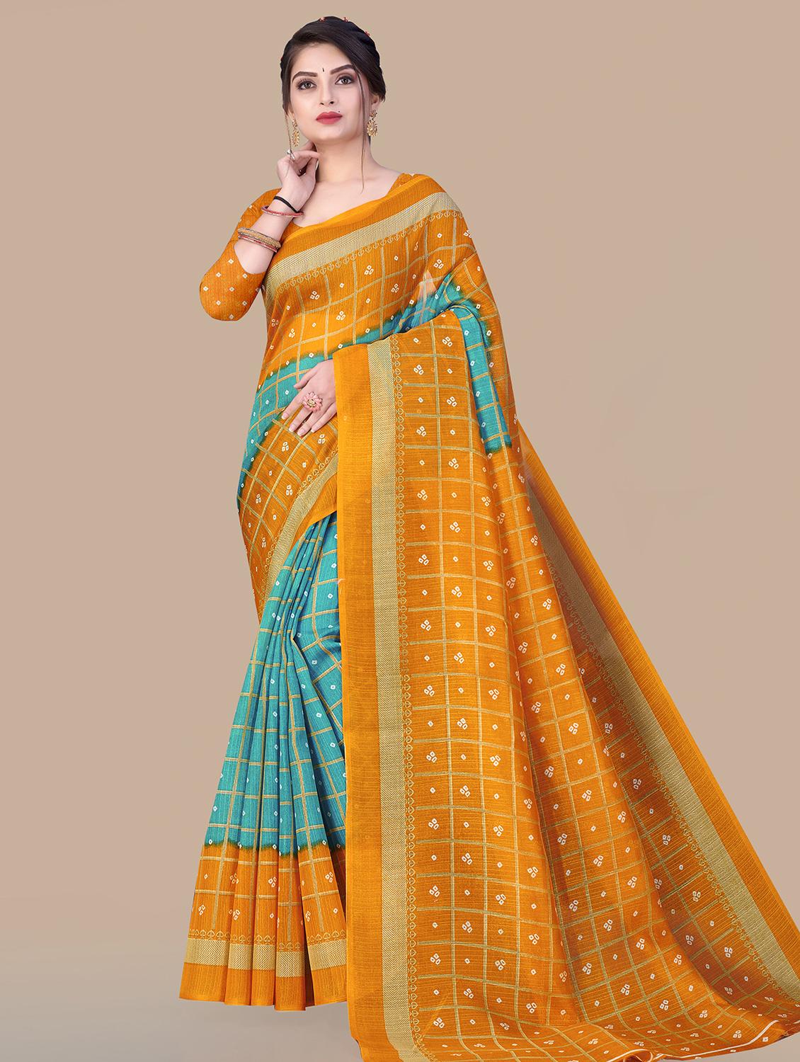 turquoise printed saree with blouse - 19413528 - Zoom Image - 0