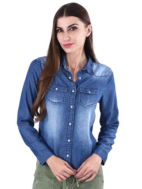 solids denim regular shirt - 19413577 -  Standard Image - 0