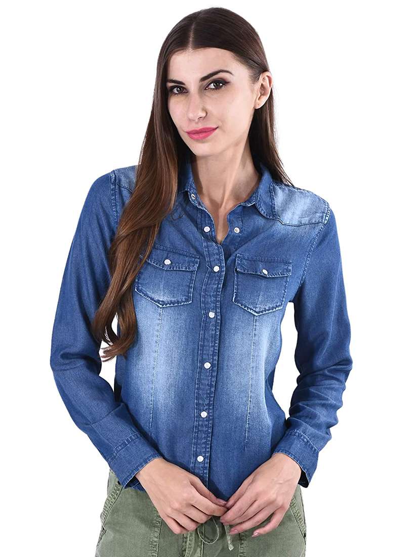 solids denim regular shirt - 19413577 -  Zoom Image - 0