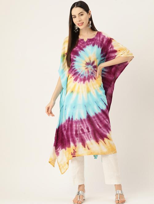women tie and dye notch neck kaftan kurta - 19414226 - Standard Image - 0