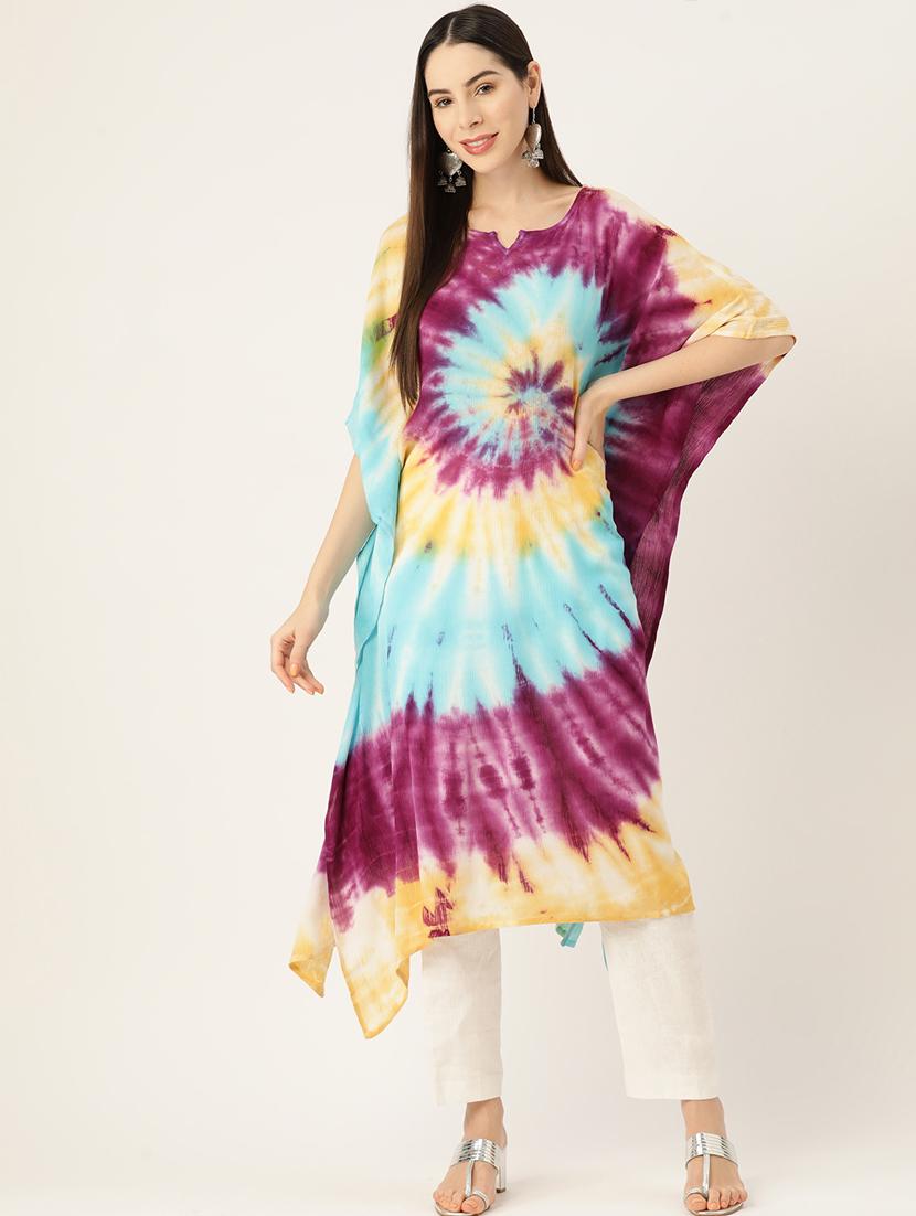 women tie and dye notch neck kaftan kurta - 19414226 - Zoom Image - 0