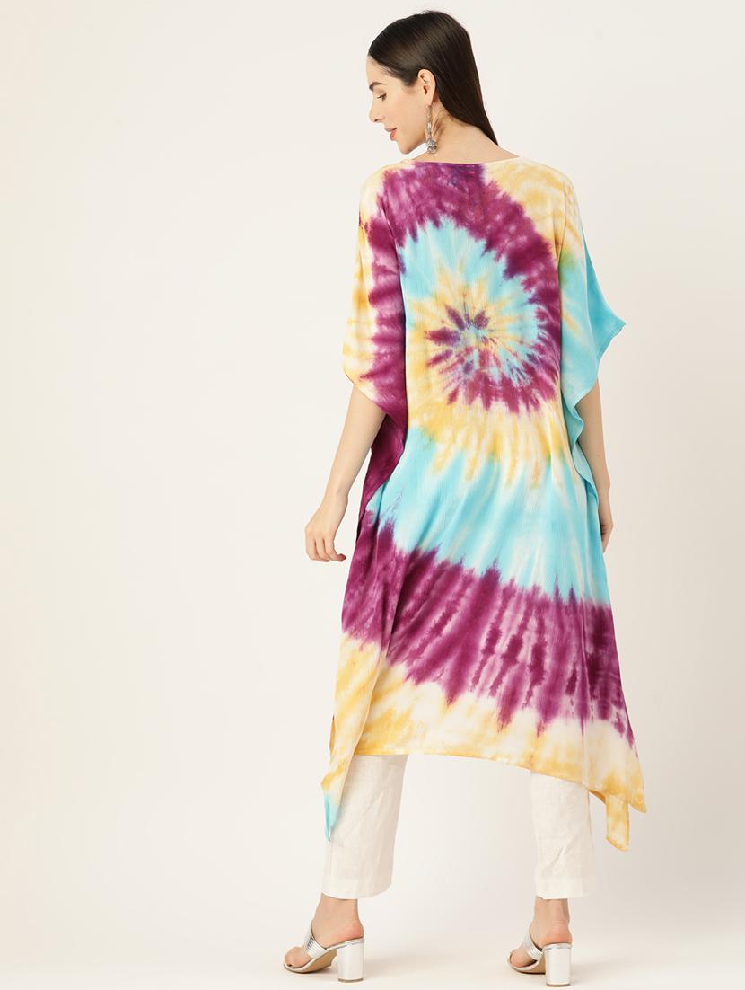 women tie and dye notch neck kaftan kurta - 19414226 - Standard Image - 3