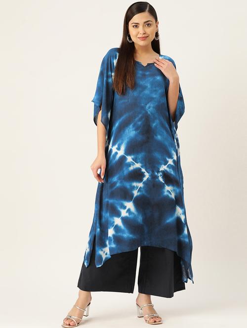 women tie and dye notch neck kaftan kurta - 19414227 - Standard Image - 0