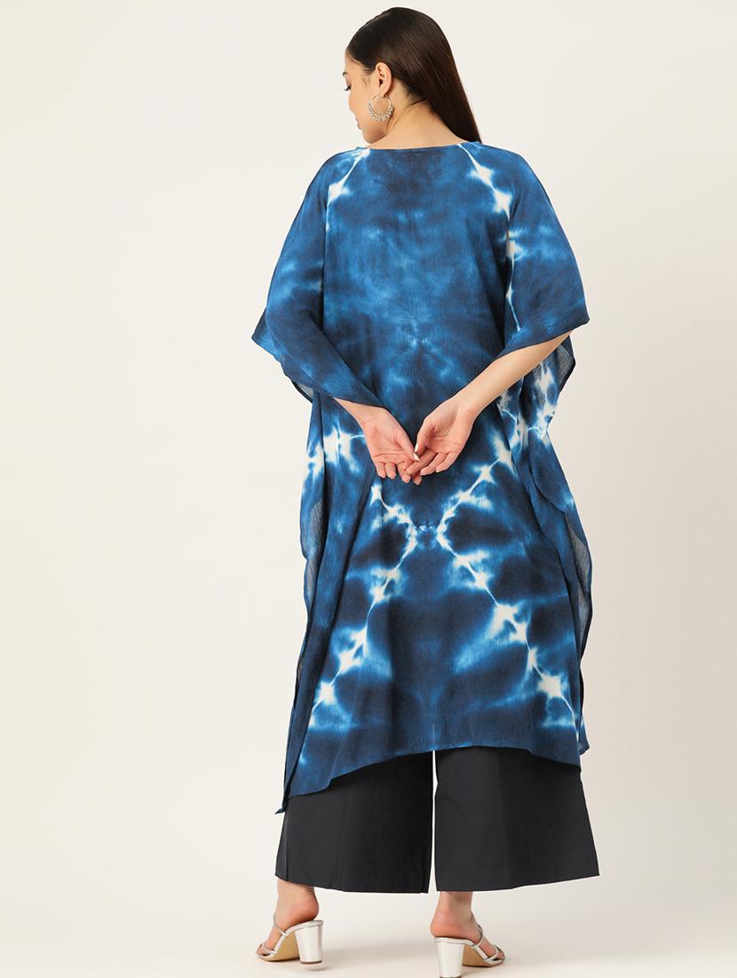 women tie and dye notch neck kaftan kurta - 19414227 - Standard Image - 3