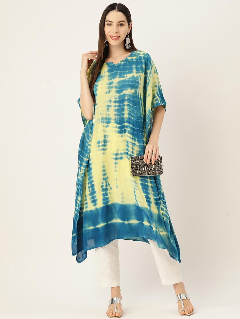 tie and dye notch neck kaftan