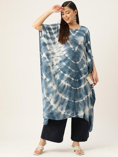 women tie and dye notch neck kaftan kurta - 19414236 - Standard Image - 0
