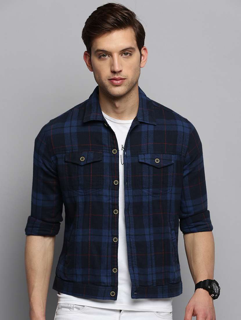 checks denim casual jacket - 19415003 -  Zoom Image - 0