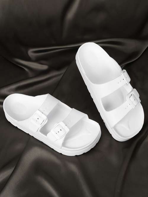 white slip on adjustable slides - 19415380 -  Standard Image - 0