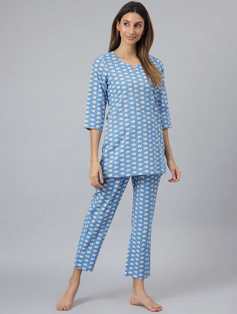 blue pinted pyjama set nightwear