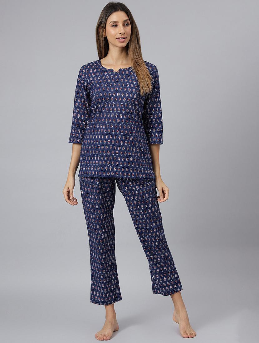 dark blue printed pyjama set nightwear  - 19416132 -  Zoom Image - 0