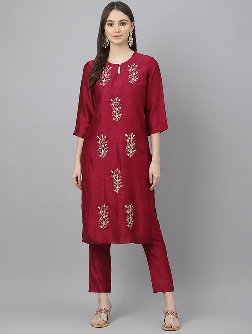 red solid kurta pant set - 19416164 - Standard Image - 0