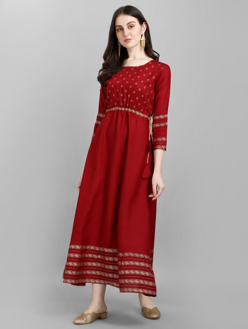 red printed anarkali kurta - 19416174 - Zoom Image - 0