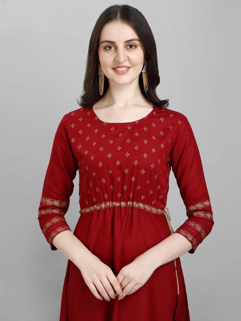 red printed anarkali kurta - 19416174 - Standard Image - 5