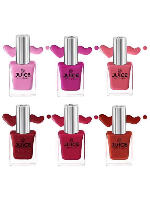 juice quick-dry, chip resistant, f&d approved colors & pigments, 6 in 1 nail polish combo 02 pretty pinks & royal reds