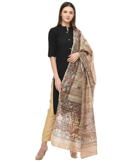 beige printed dupatta with fringes - 19416920 - Standard Image - 0