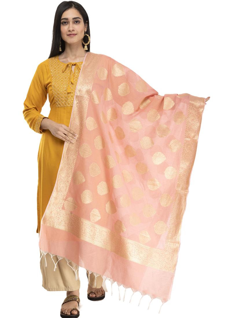 peach self design woven dupatta  - 19417179 -  Zoom Image - 0