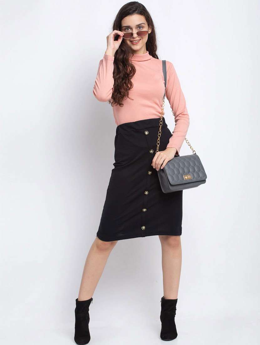 black solid a-line skirt - 19417210 - Standard Image - 3
