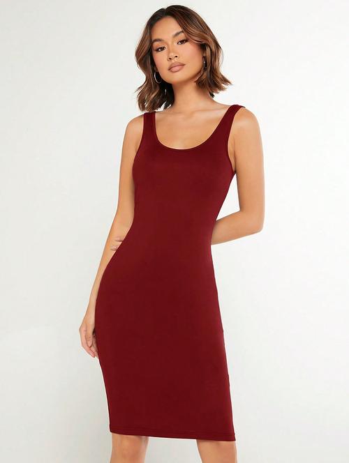 maroon solid sleeveless bodycon dress - 19417249 -  Standard Image - 0