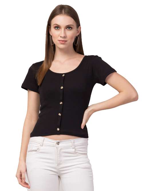 women's straight round neck top - 19417283 - Standard Image - 0