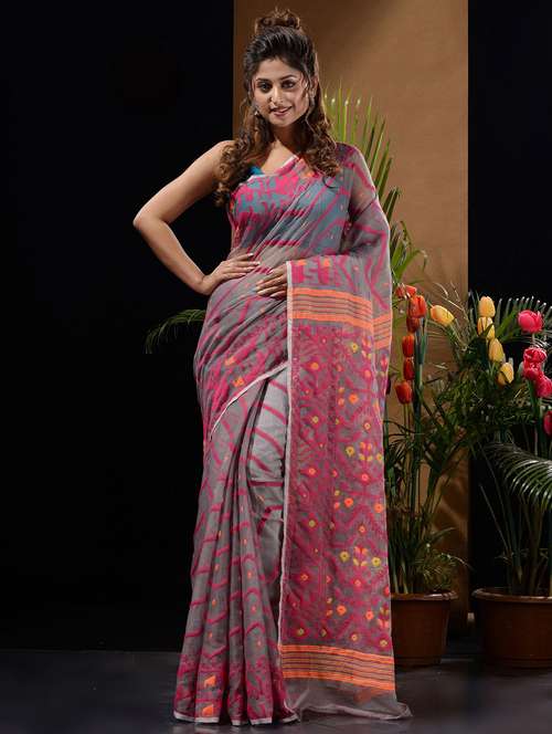 women's self design grey colored saree with blouse - 19417895 -  Standard Image - 0