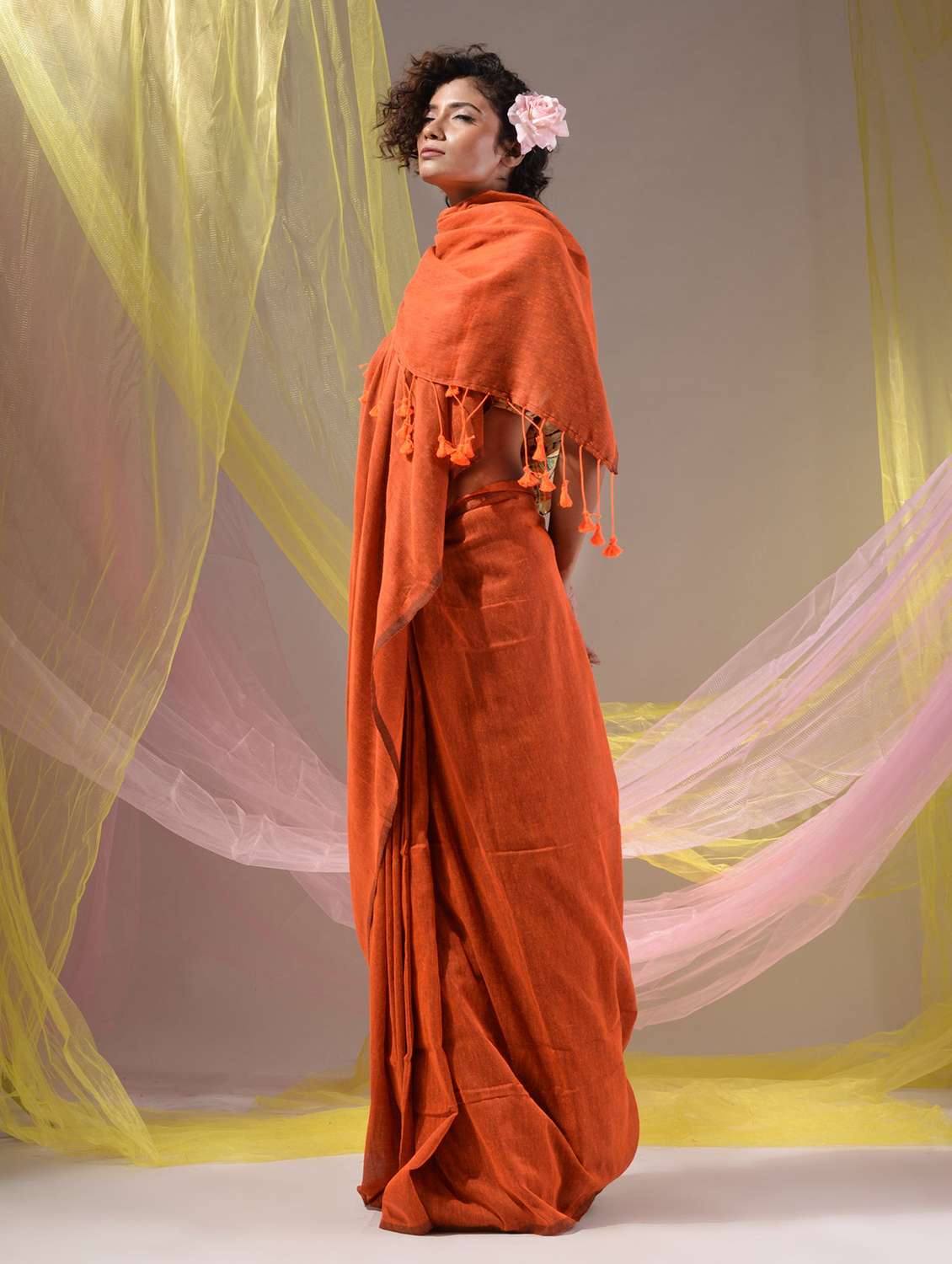 women's solid orange colored saree with blouse - 19418067 -  Standard Image - 3