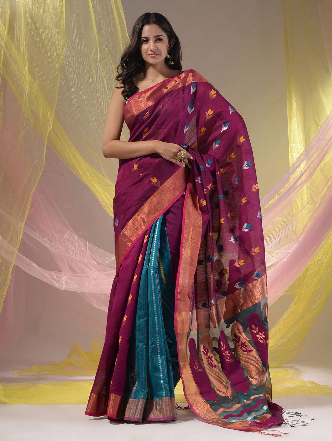 women's self design magenta colored saree