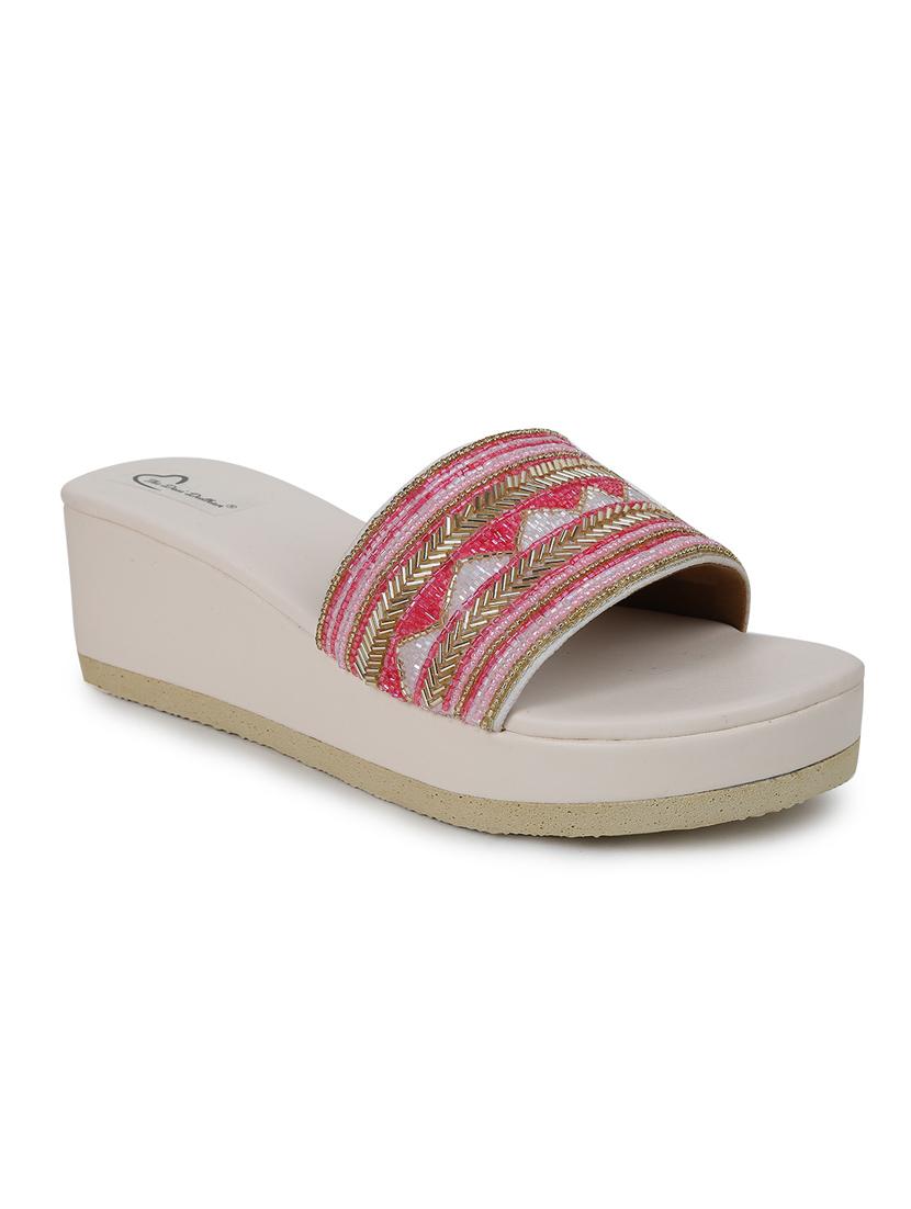 the desi dulhan women cream & multi coloured ethnic wedge sandals - 19418210 - Zoom Image - 0