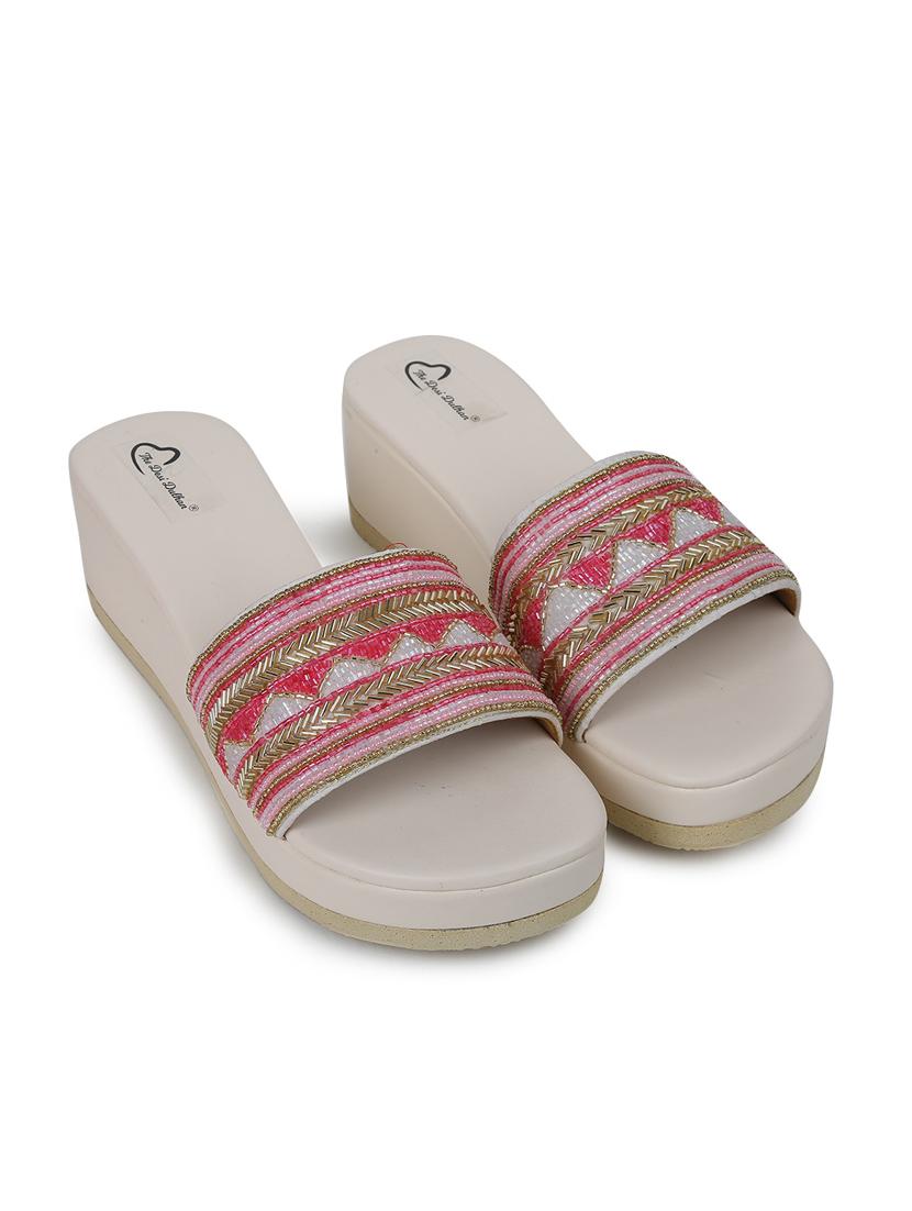 the desi dulhan women cream & multi coloured ethnic wedge sandals - 19418210 - Standard Image - 3