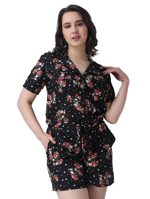floral printed lapel neck romper jumpsuit - 19421988 -  Standard Image - 0