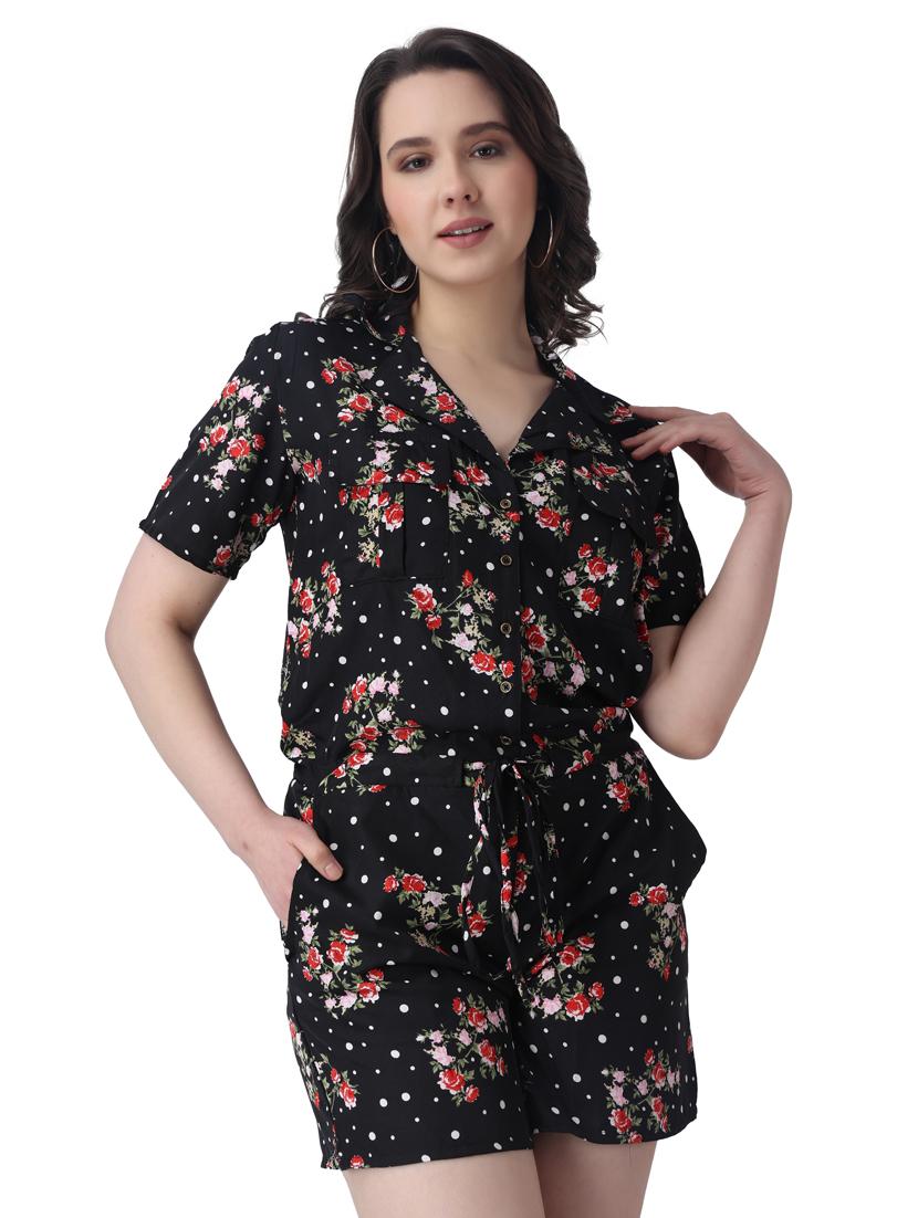 floral printed lapel neck romper jumpsuit - 19421988 -  Zoom Image - 0