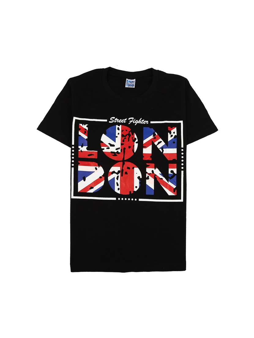 black printed round neck t-shirt