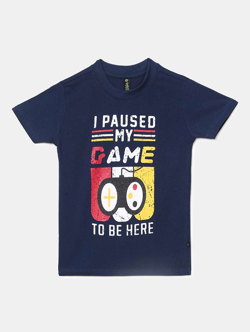 dark blue printed round neck t-shirt