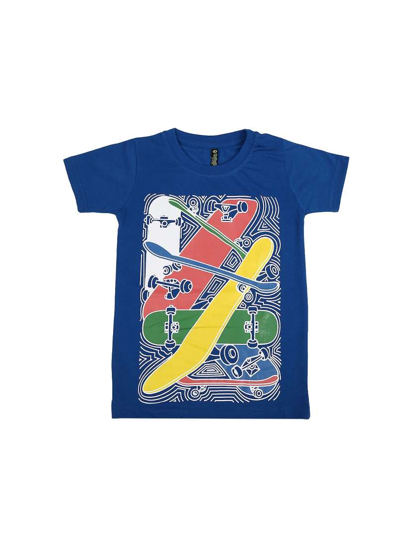 blue printed round neck t-shirt