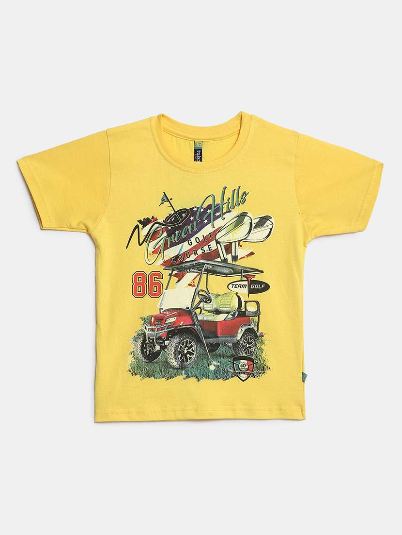 yellow printed round neck t-shirt