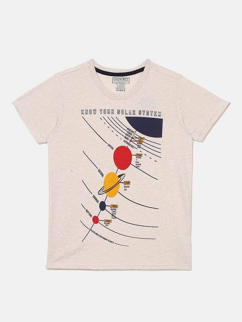 grey printed round neck t-shirt
