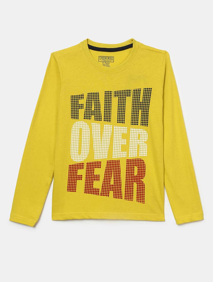 yellow printed round neck t-shirt - 19422914 - Zoom Image - 0