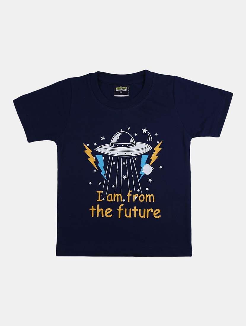 navy blue printed round neck t-shirt